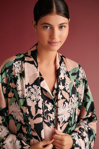 Silk Robe (Black Floral)