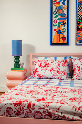 Bed Linen Set (Flowers/Light Blue Check)