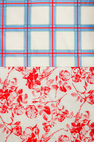 Bed Linen Set (Flowers/Light Blue Check)