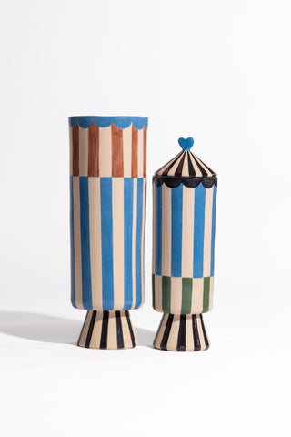 karavan clothing fashion spring summer 24 that moment homeware collection vase stripes light blue brown