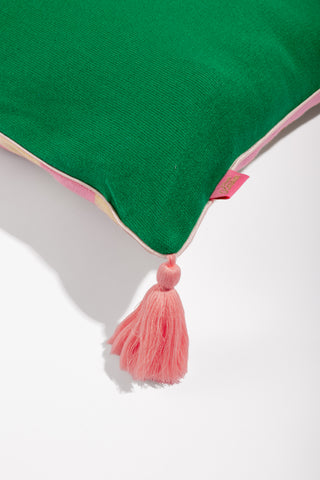 karavan clothing fashion spring summer 24 that moment homeware collection knitted pillow case pink yellow stripes