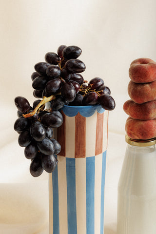 karavan clothing fashion spring summer 24 that moment homeware collection vase stripes light blue brown