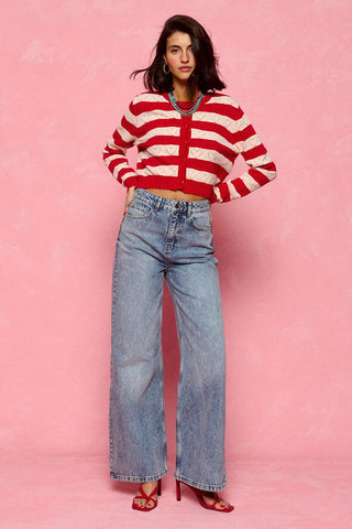 karavan clothing fashion spring summer 26 nai collection kyra knitted cardigan ivory red stripes