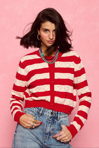 karavan clothing fashion spring summer 26 nai collection kyra knitted cardigan ivory red stripes