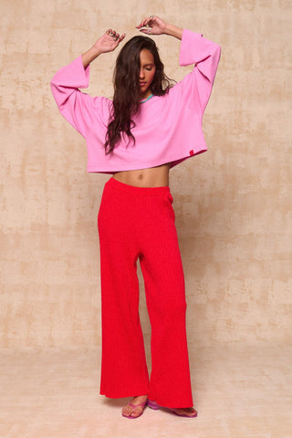 karavan clothing fashion spring summer 26 krvn nai collection alejandra knitted trousers red