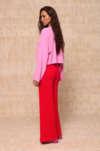 karavan clothing fashion spring summer 26 krvn nai collection alejandra knitted trousers red