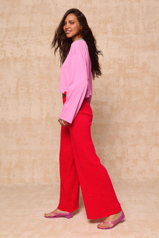 karavan clothing fashion spring summer 26 krvn nai collection alejandra knitted trousers red