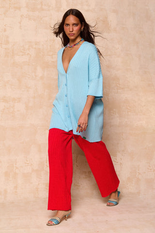 karavan clothing fashion spring summer 26 krvn nai collection alejandra knitted trousers red