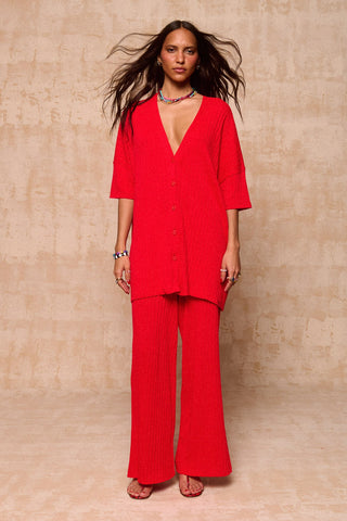 karavan clothing fashion spring summer 26 krvn nai collection alejandra knitted trousers red