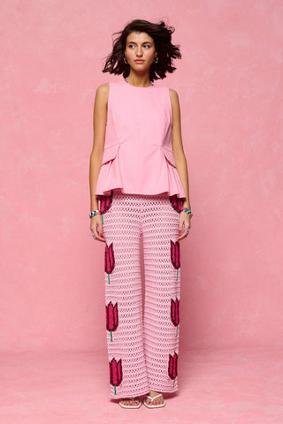 karavan clothing fashion spring summer 26 nai collection amaryllis knitted trousers pink tulips