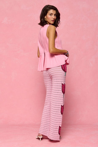 karavan clothing fashion spring summer 26 nai collection amaryllis knitted trousers pink tulips