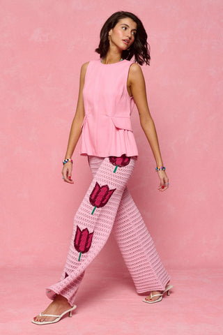 karavan clothing fashion spring summer 26 nai collection amaryllis knitted trousers pink tulips