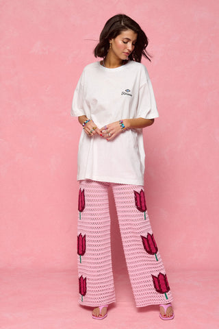 karavan clothing fashion spring summer 26 nai collection amaryllis knitted trousers pink tulips