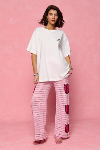 karavan clothing fashion spring summer 26 nai collection amaryllis knitted trousers pink tulips