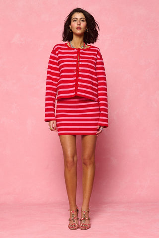 karavan clothing fashion spring summer 26 nai collection clea knitted ardigan red pink stripes