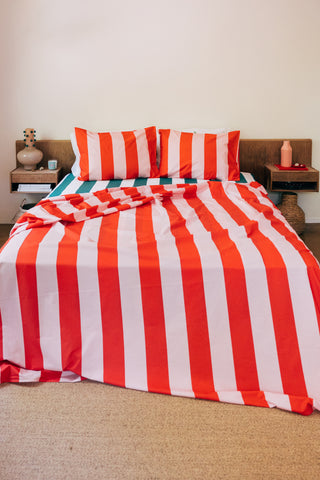 karavan clothing planet homeware collection spring summer 25 flat sheet red pink stripes