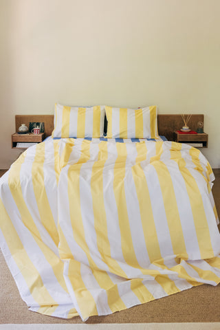karavan clothing planet homeware collection spring summer 25 flat sheet yellow stripes