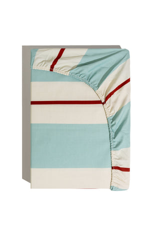 karavan clothing planet homeware collection fall winter 25 26 fitted sheet mint burgundy ivory stripes