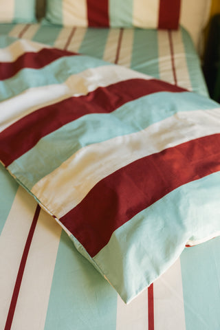 karavan clothing planet homeware collection fall winter 25 26 duvet cover burgundy ivory mint stripes