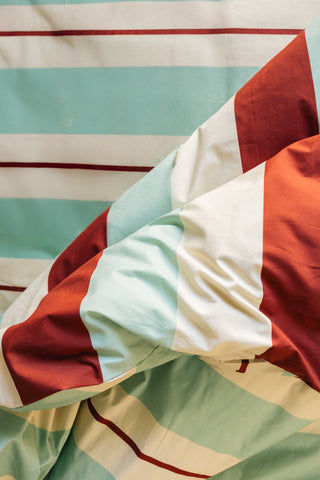 karavan clothing planet homeware collection fall winter 25 26 fitted sheet mint burgundy ivory stripes