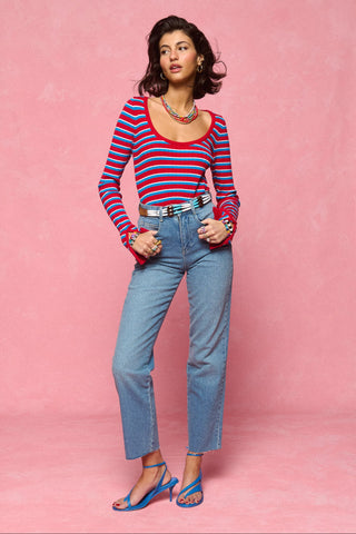 karavan clothing fashion spring summer 26 nai collection margot knitted top turquoise red stripes
