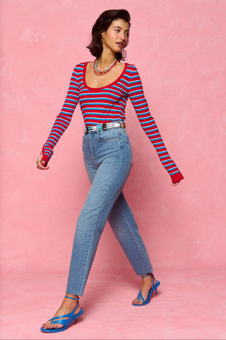 karavan clothing fashion spring summer 26 nai collection margot knitted top turquoise red stripes