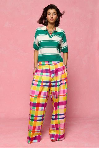 karavan clothing fashion spring summer 26 nai collection evita trousers magenta green yellow checked