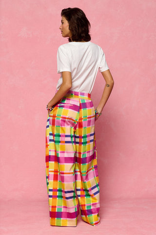 karavan clothing fashion spring summer 26 nai collection evita trousers magenta green yellow checked