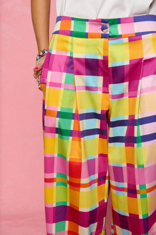 karavan clothing fashion spring summer 26 nai collection evita trousers magenta green yellow checked