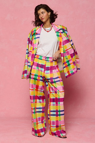 karavan clothing fashion spring summer 26 nai collection evita trousers magenta green yellow checked