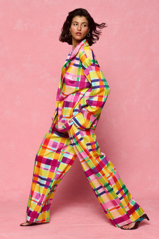 karavan clothing fashion spring summer 26 nai collection evita trousers magenta green yellow checked