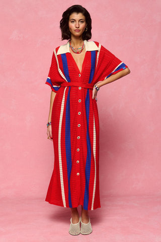 karavan clothing fashion spring summer 26 nai collection faith knitted dress red blue