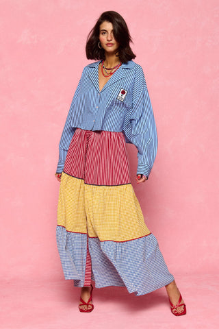 karavan clothing fashion spring summer 26 nai collection fenia skirt checked blue red yellow 