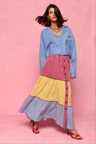 karavan clothing fashion spring summer 26 nai collection fenia skirt checked blue red yellow 