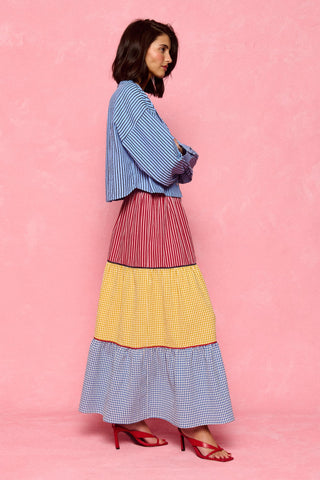 karavan clothing fashion spring summer 26 nai collection fenia skirt checked blue red yellow 
