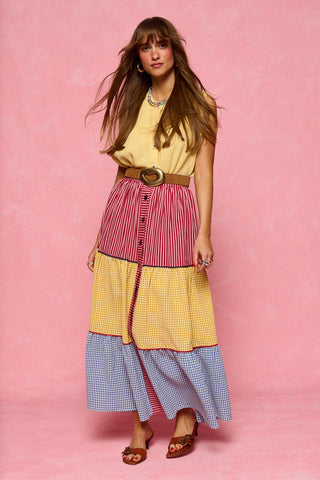 karavan clothing fashion spring summer 26 nai collection fenia skirt checked blue red yellow 