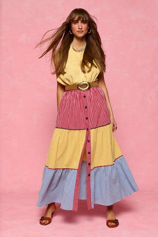 karavan clothing fashion spring summer 26 nai collection fenia skirt checked blue red yellow 