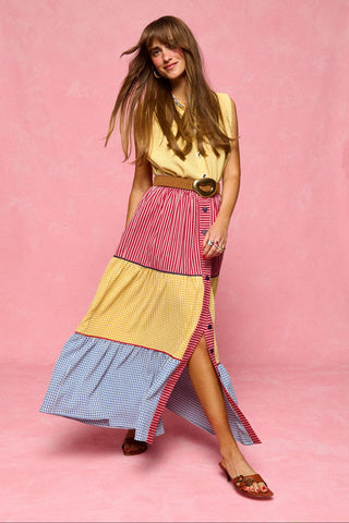 karavan clothing fashion spring summer 26 nai collection fenia skirt checked blue red yellow 