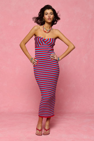 karavan clothing fashion spring summer 26 nai collection genevieve knitted dress turquoise red stripes