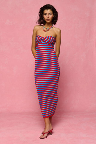 karavan clothing fashion spring summer 26 nai collection genevieve knitted dress turquoise red stripes