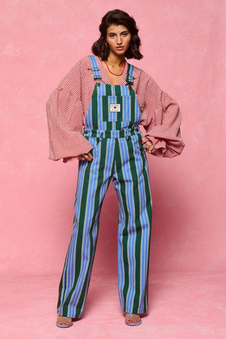 karavan clothing fashion spring summer 26 nai collection isla dungarees green blue stripes