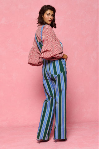 karavan clothing fashion spring summer 26 nai collection isla dungarees green blue stripes