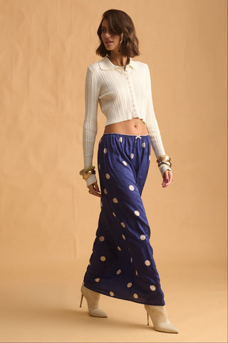 karavan clothing fashion fall winter 25 krvn homecoming collection judy skirt dark blue polka dots