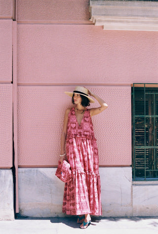 karavan clothing fashion spring summer 25 weekendwear victoria dress bordeaux pink hearts