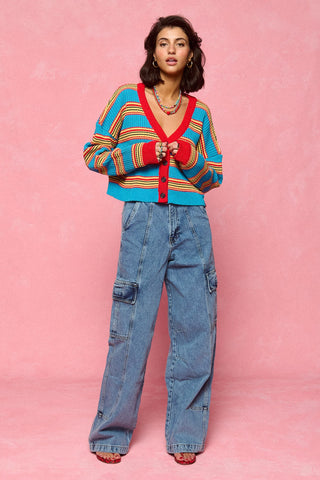 karavan clothing fashion spring summer 26 nai collection ashley knitted cardigan turquoise yellow stripes