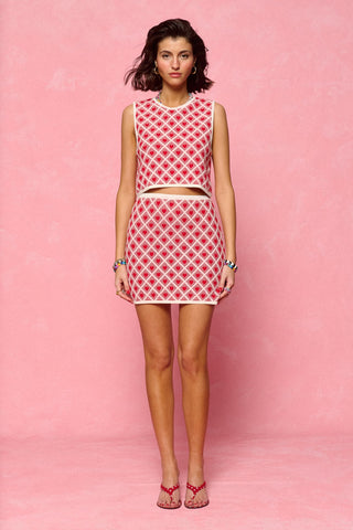 karavan clothing fashion spring summer 26 nai collection loven mini knitted skirt red ivory