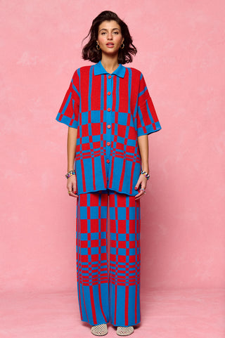 karavan clothing fashion spring summer 26 nai collection maui knitted shirt red blue