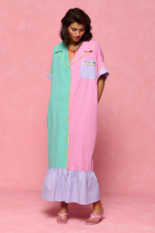 karavan clothing fashion spring summer 26 nai collection marina dress turquoise pink stripes