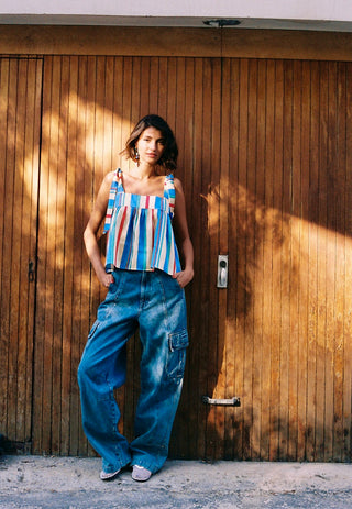 karavan clothing fashion spring summer 25 weekendwear rainbow crop top blue red ivory stripes