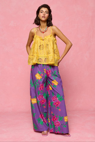 karavan clothing fashion spring summer 26 nai collection romilly trousers floral purple yellow